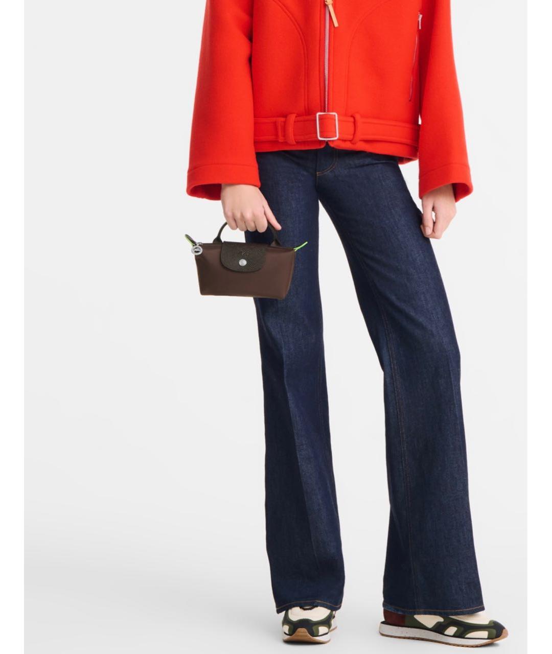 LONGCHAMP Коричневая тканевая сумка с короткими ручками, фото 3