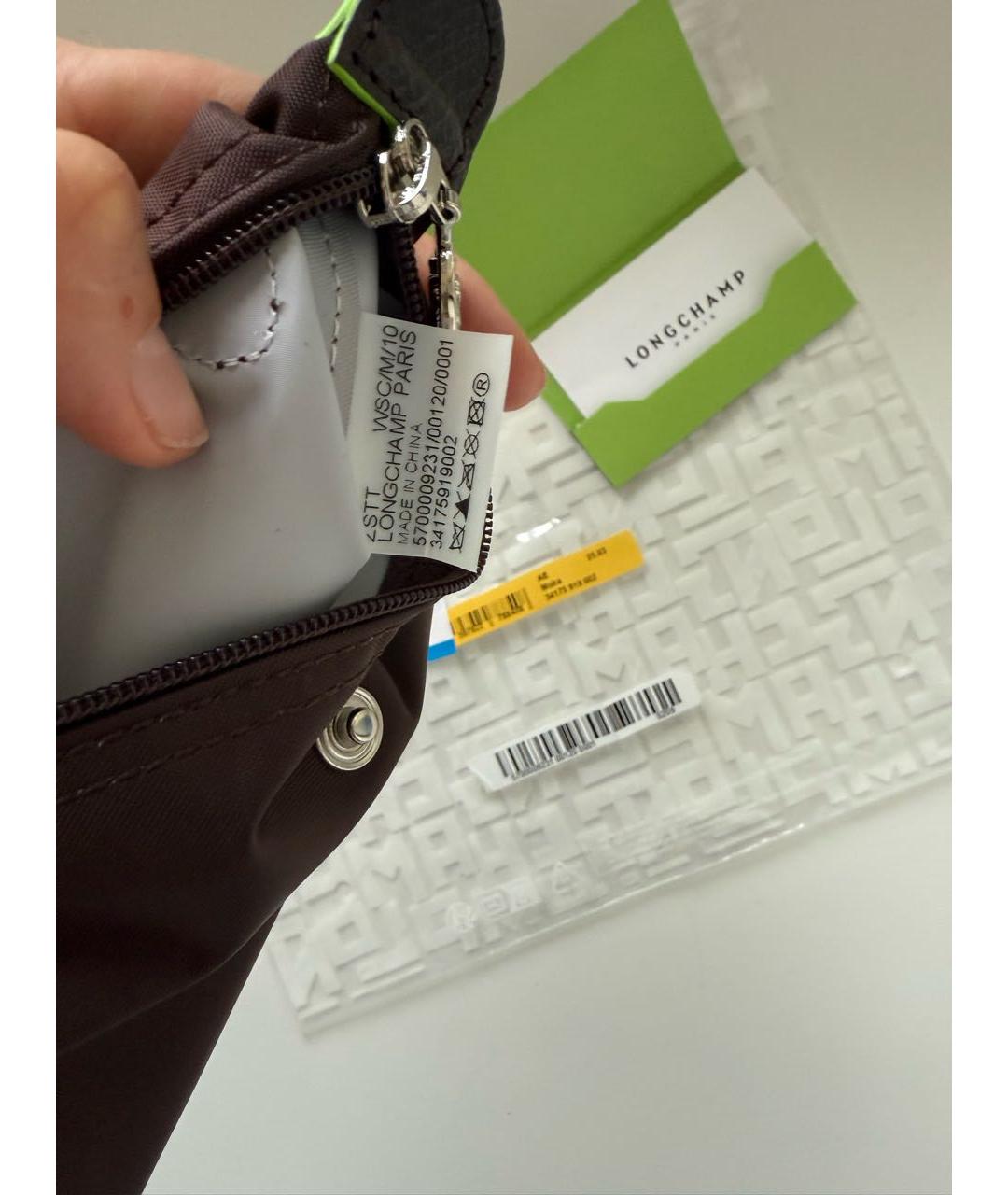 LONGCHAMP Коричневая тканевая сумка с короткими ручками, фото 6