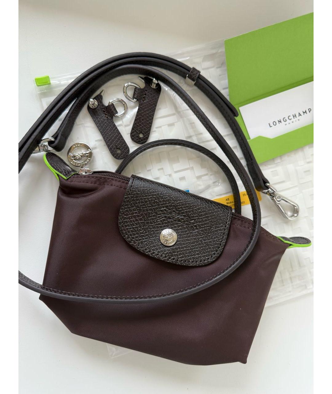 LONGCHAMP Коричневая тканевая сумка с короткими ручками, фото 3