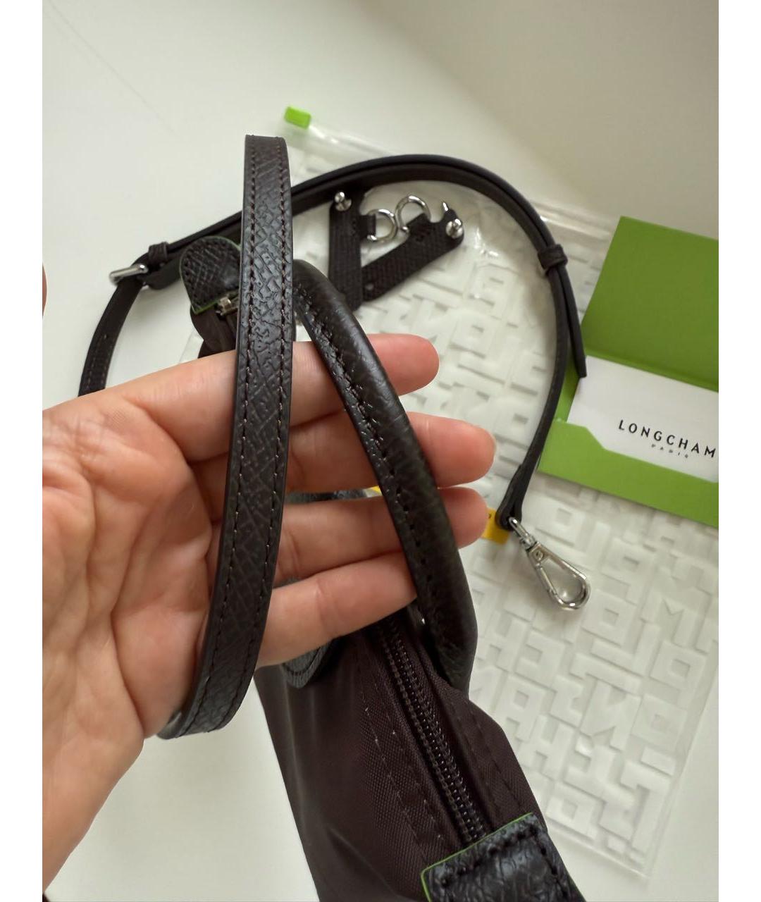 LONGCHAMP Коричневая тканевая сумка с короткими ручками, фото 5