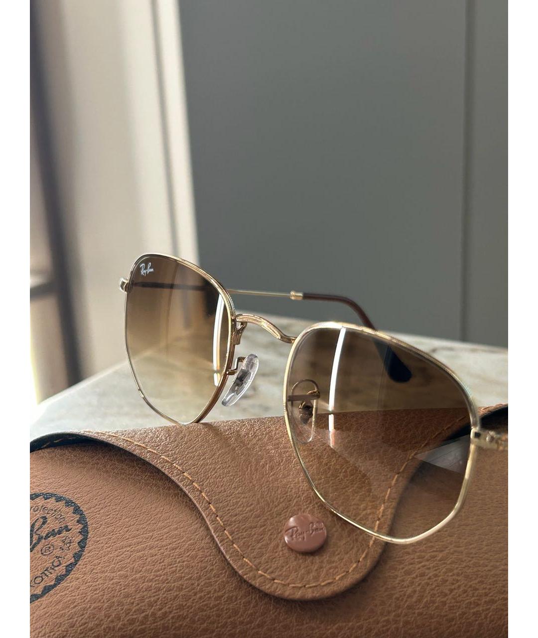 RAY BAN Золотые металлические солнцезащитные очки, фото 8