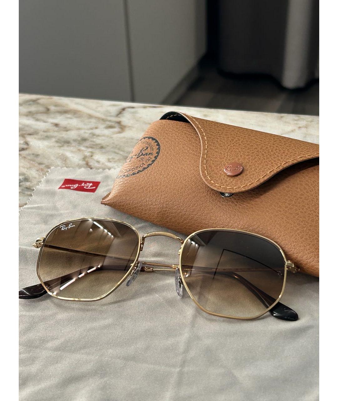 RAY BAN Золотые металлические солнцезащитные очки, фото 4