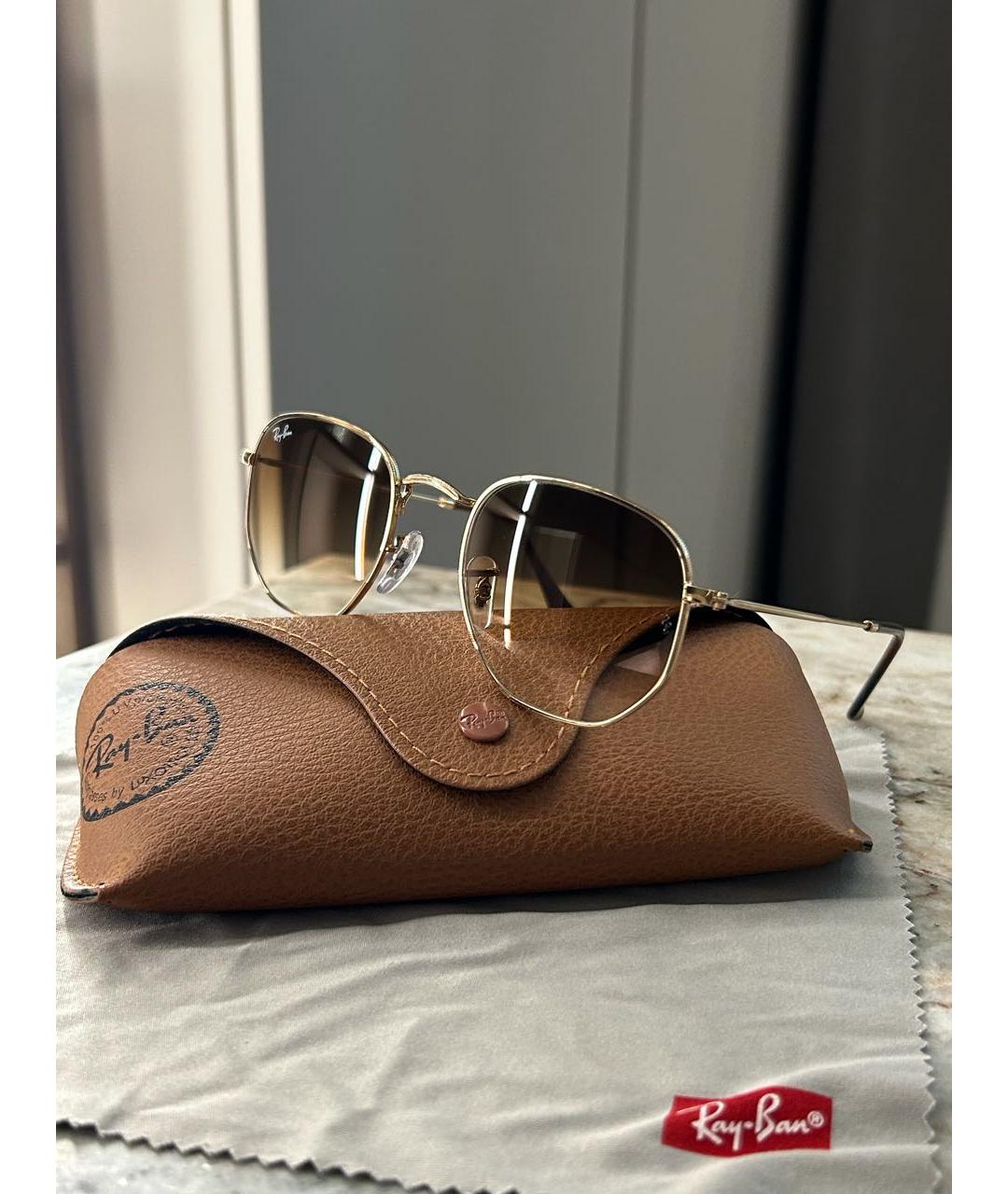 RAY BAN Золотые металлические солнцезащитные очки, фото 2