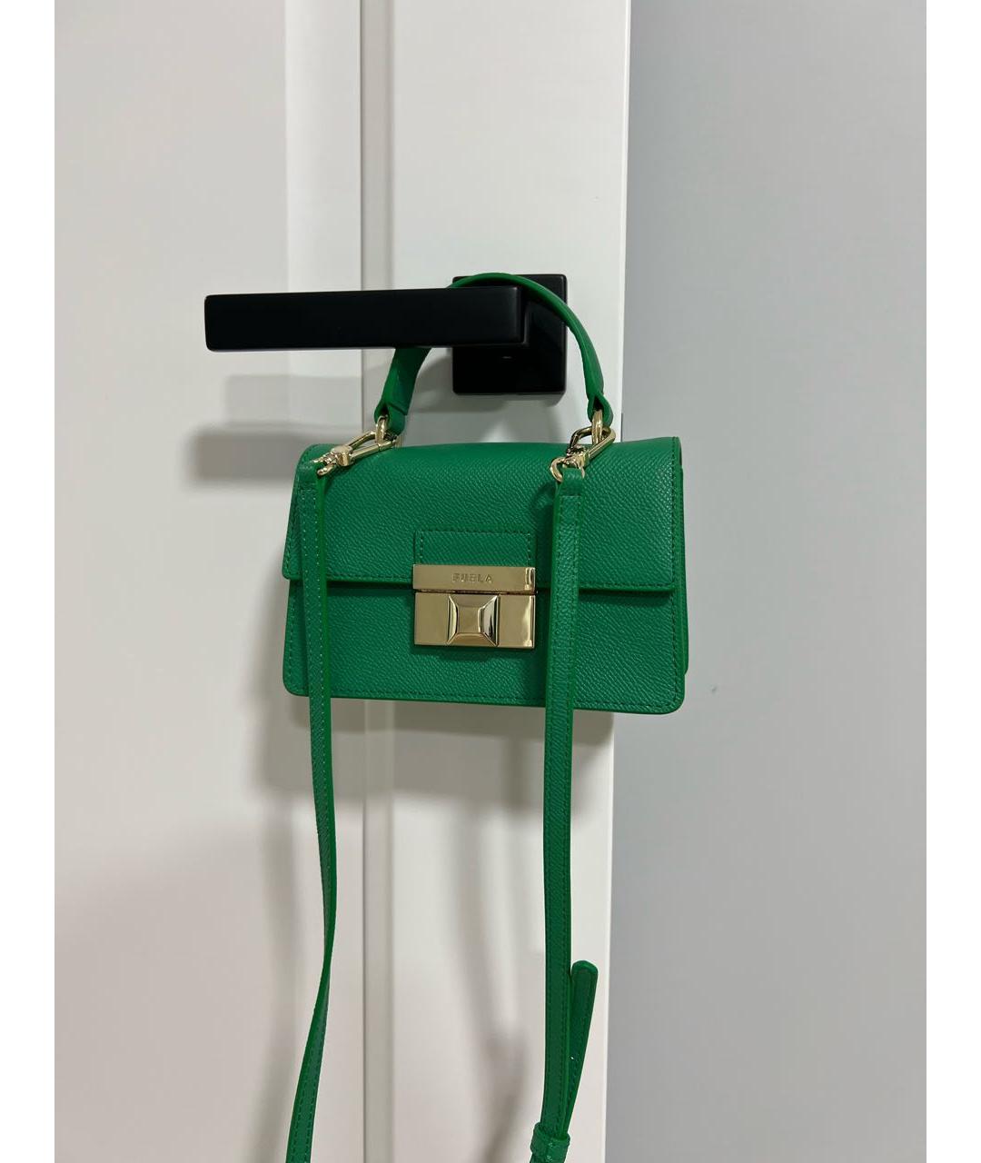FURLA Зеленая кожаная сумка с короткими ручками, фото 2