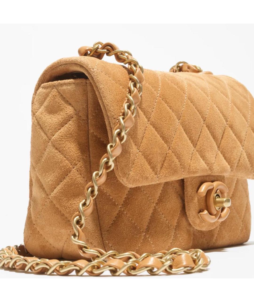 CHANEL Горчичная замшевая сумка с короткими ручками, фото 4