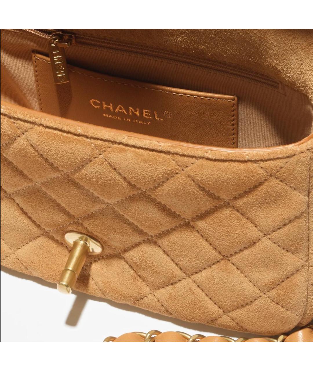 CHANEL Горчичная замшевая сумка с короткими ручками, фото 3