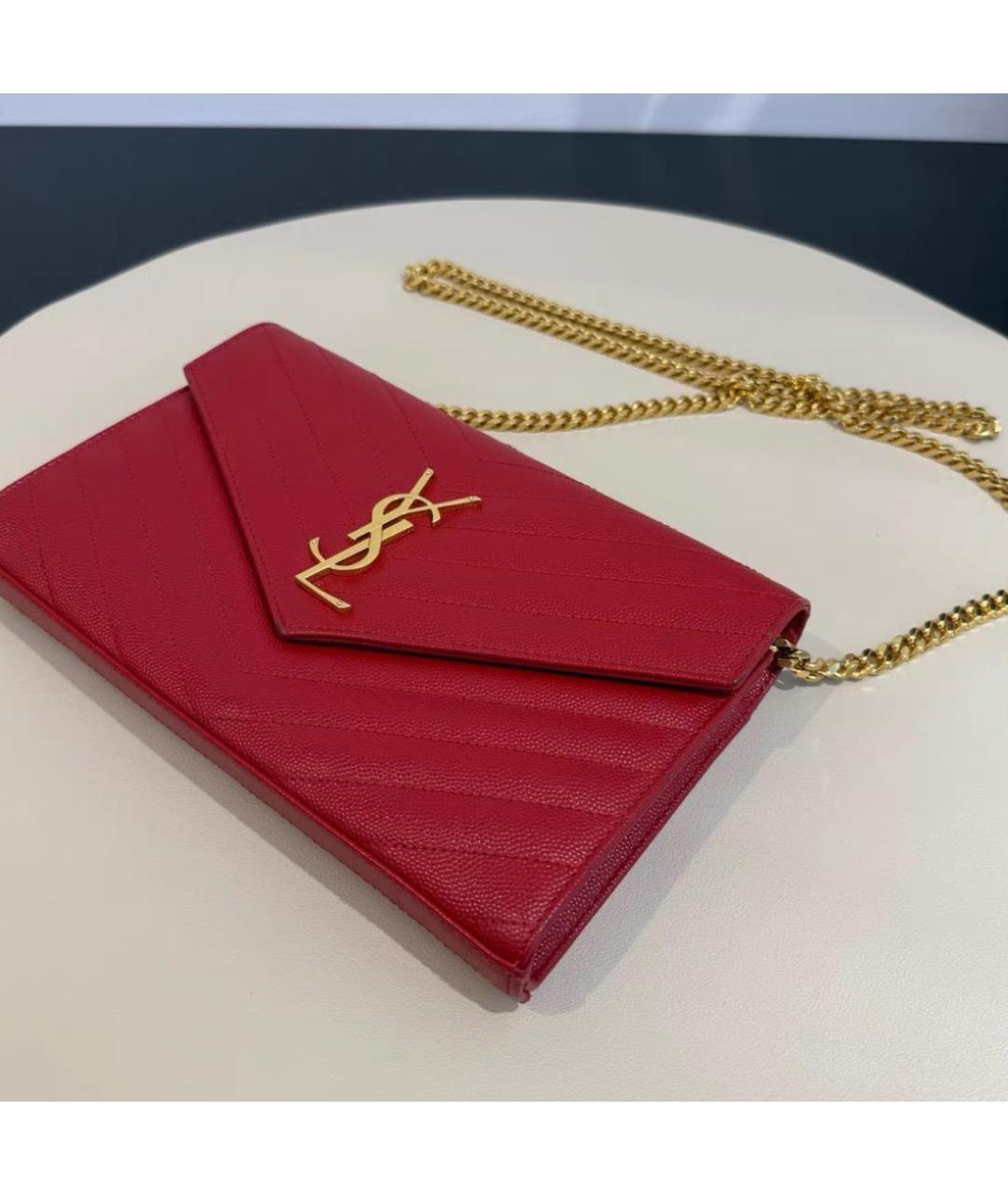 SAINT LAURENT Красная кожаная сумка через плечо, фото 4