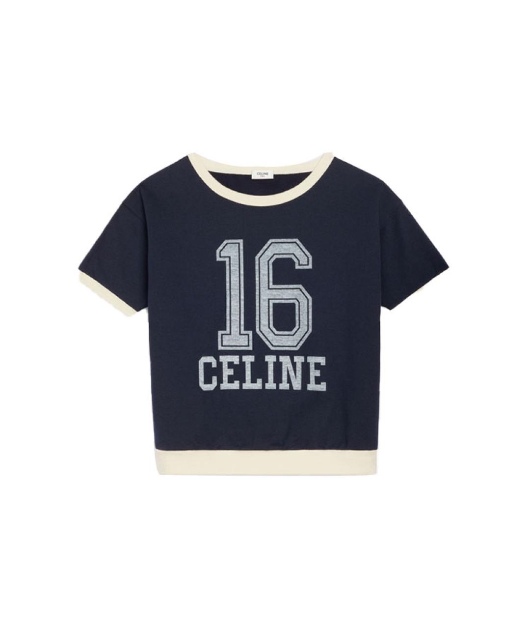 CELINE Темно-синяя хлопковая футболка, фото 1