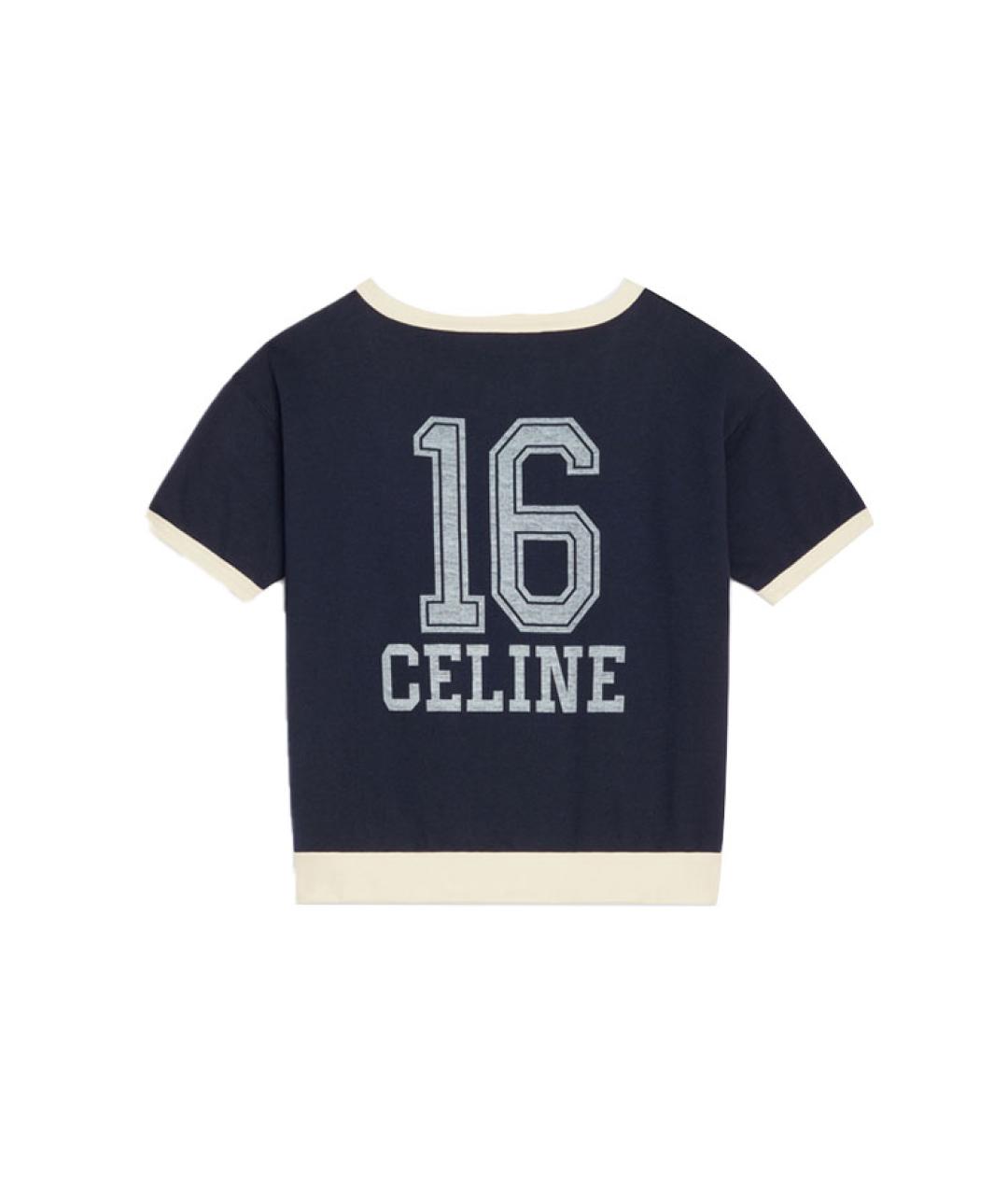 CELINE Темно-синяя хлопковая футболка, фото 2