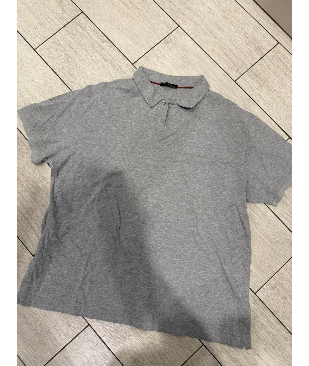 LORO PIANA Серое хлопковое поло с коротким рукавом, фото 8