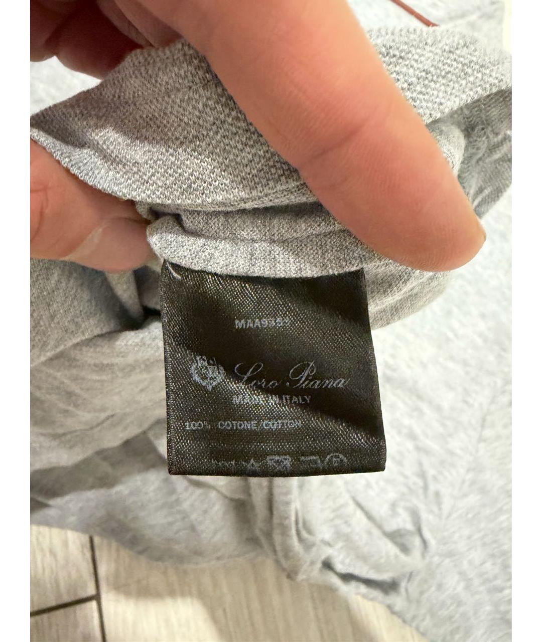 LORO PIANA Серое хлопковое поло с коротким рукавом, фото 7