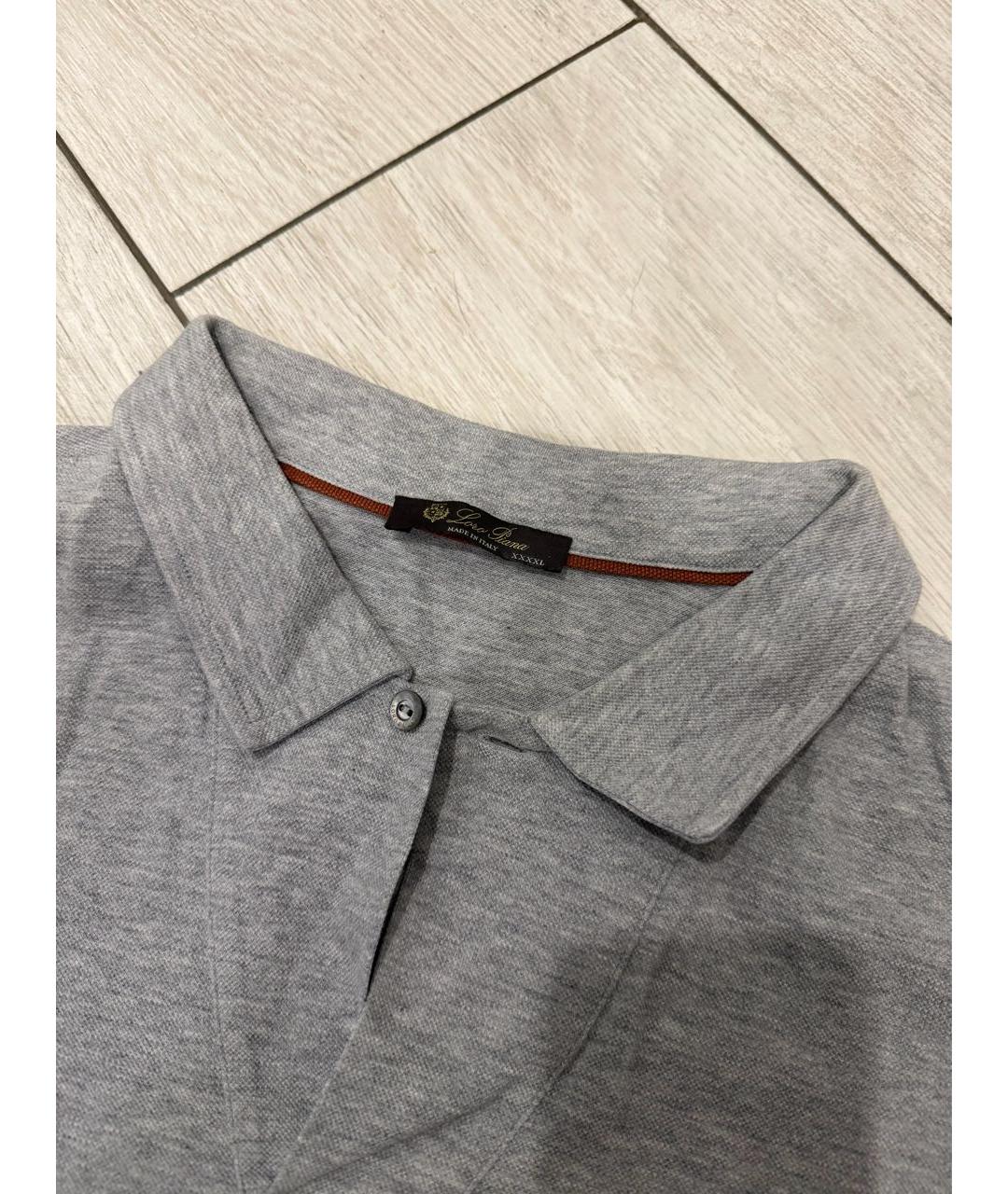 LORO PIANA Серое хлопковое поло с коротким рукавом, фото 5