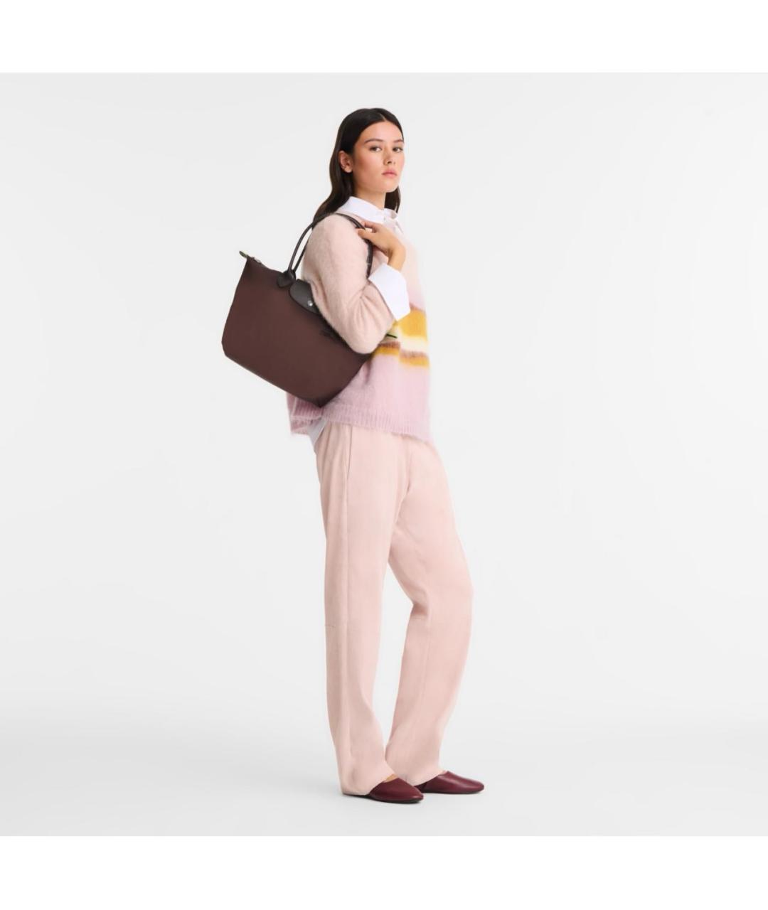 LONGCHAMP Коричневая тканевая сумка с короткими ручками, фото 2