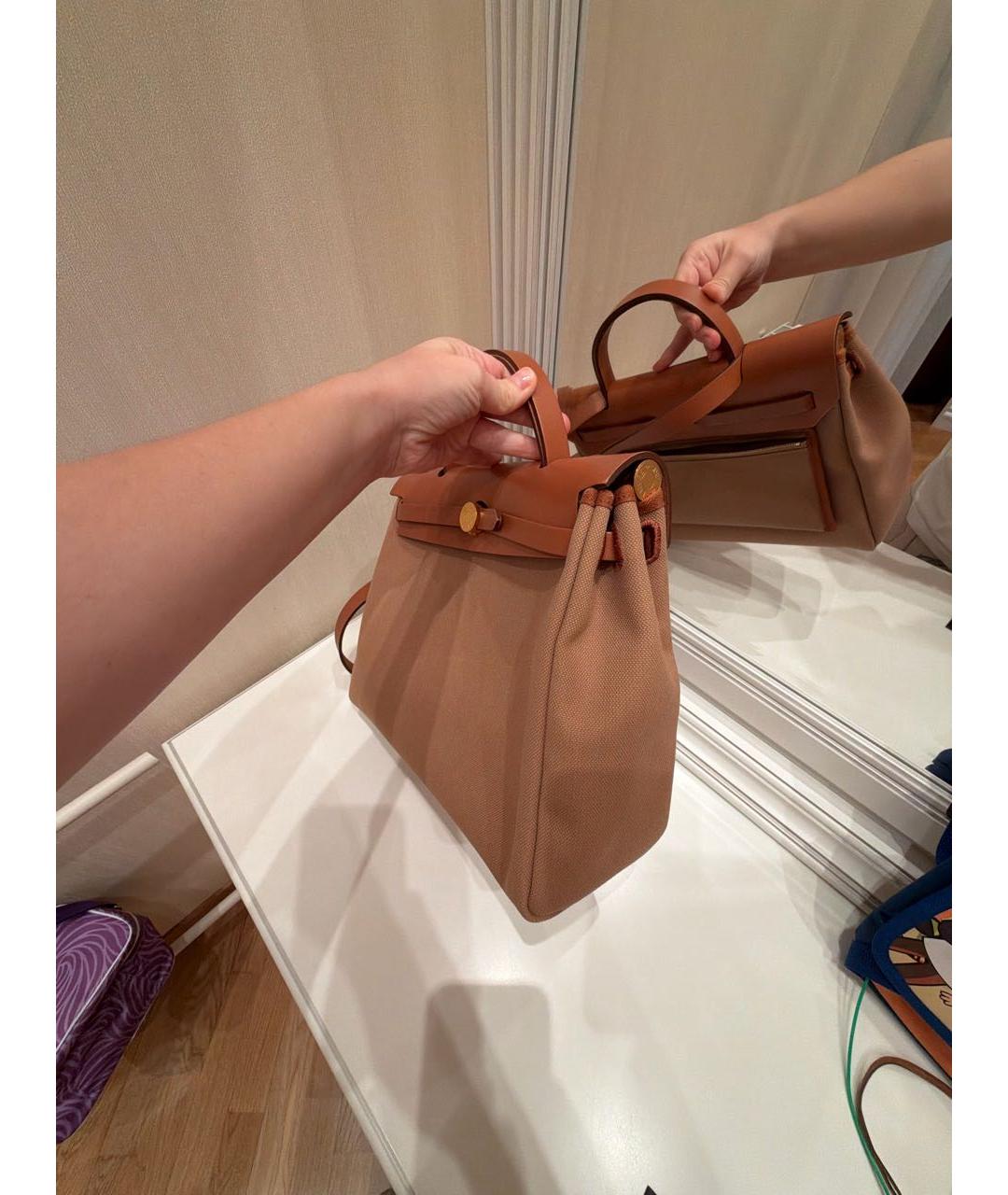 HERMES Коричневая тканевая сумка с короткими ручками, фото 2