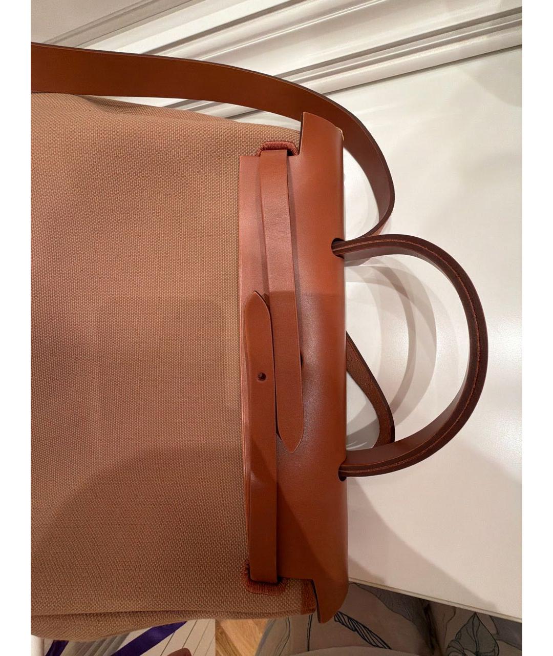 HERMES Коричневая тканевая сумка с короткими ручками, фото 5