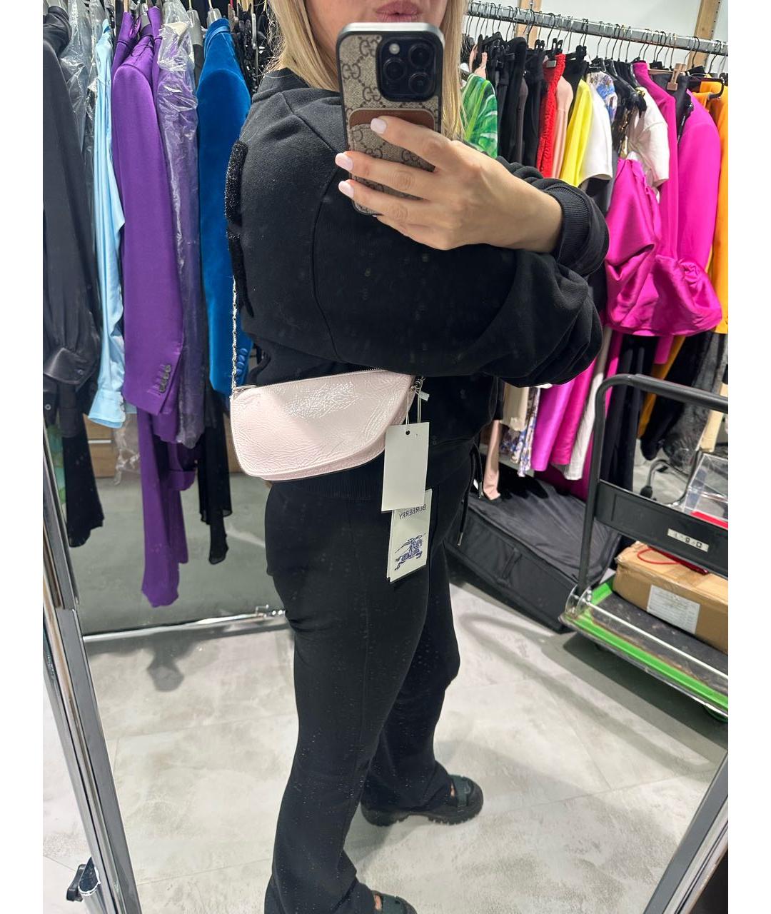 BURBERRY Розовая сумка через плечо из лакированной кожи, фото 5