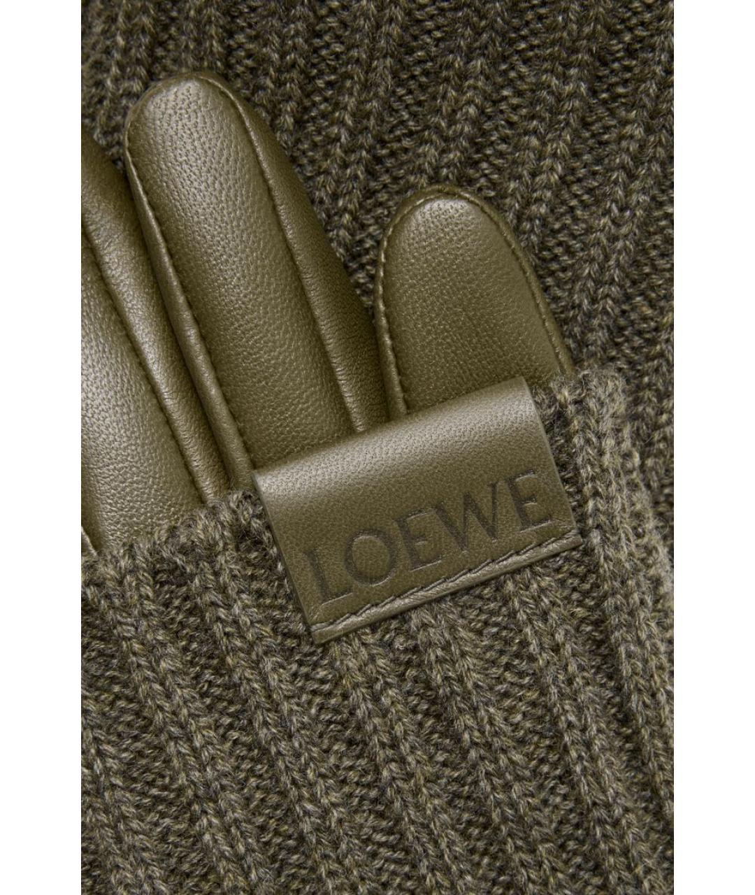 LOEWE Хаки кашемировые перчатки, фото 3