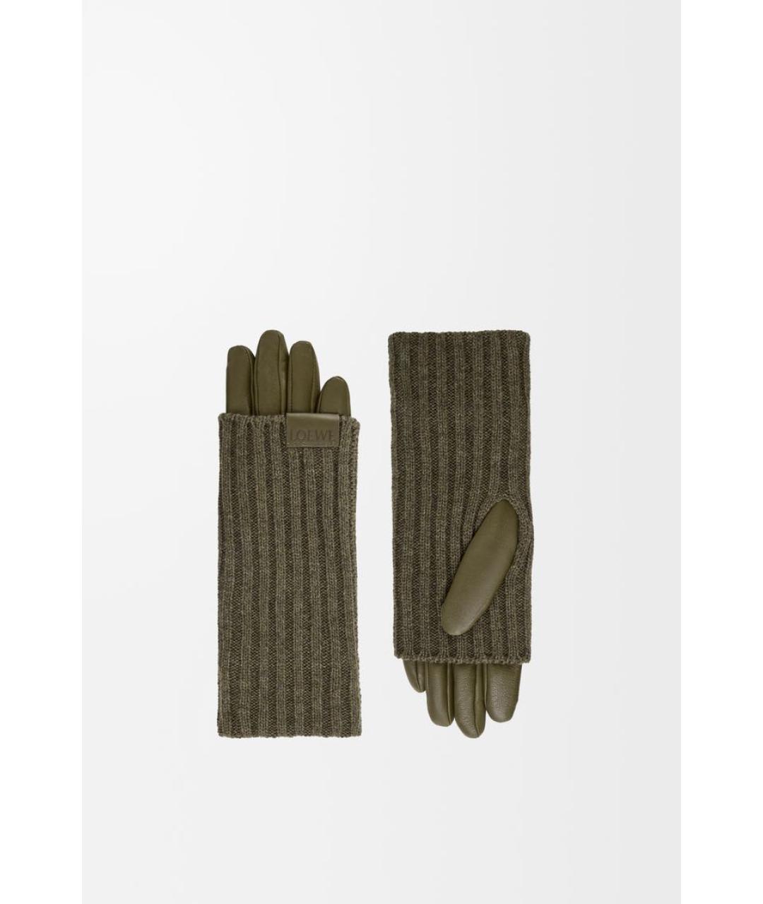 LOEWE Хаки кашемировые перчатки, фото 4