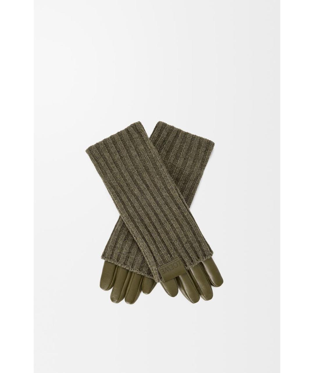 LOEWE Хаки кашемировые перчатки, фото 2