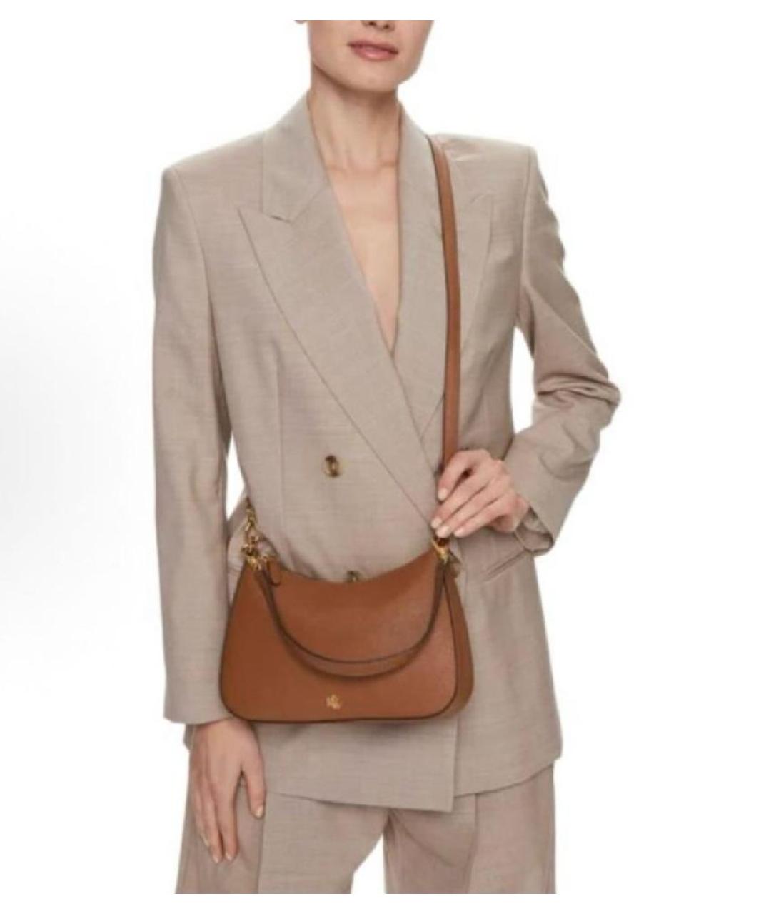 RALPH LAUREN Коричневая кожаная сумка через плечо, фото 4