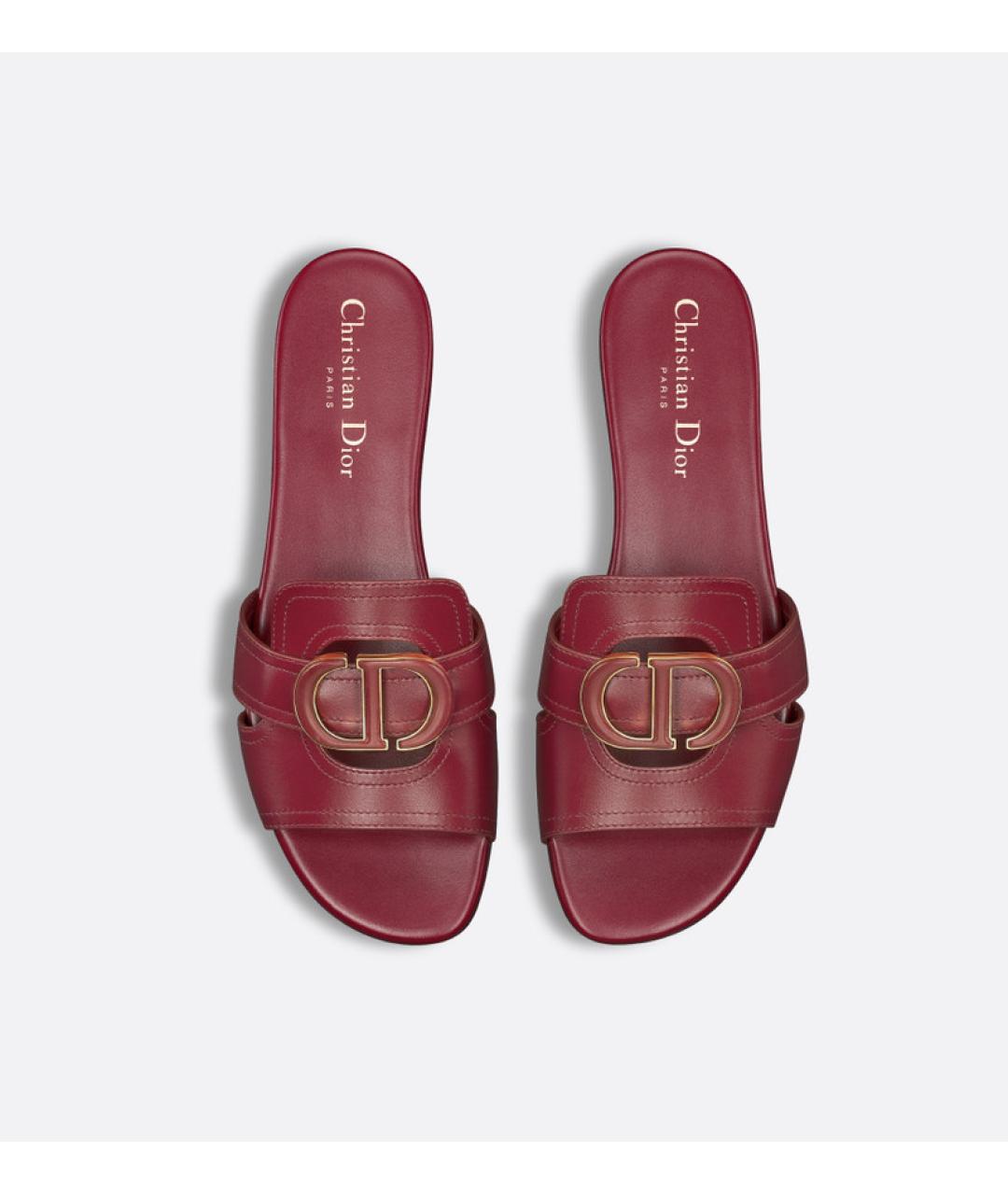CHRISTIAN DIOR Красные кожаные шлепанцы, фото 4