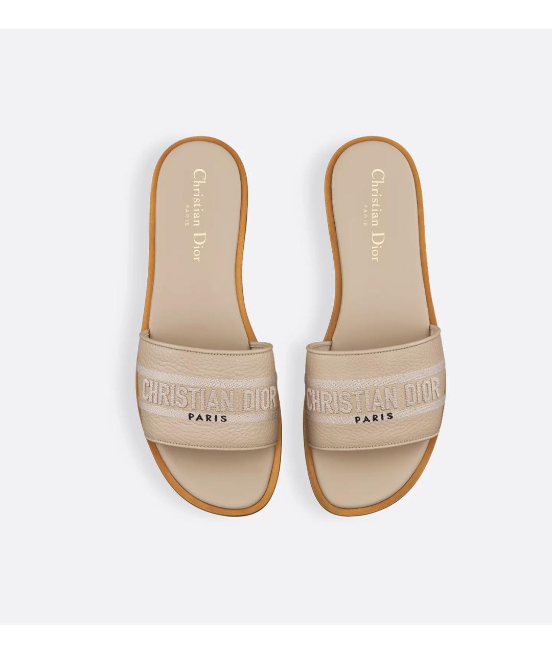 CHRISTIAN DIOR Бежевые кожаные шлепанцы, фото 4