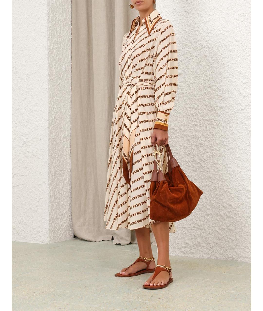 ZIMMERMANN Бежевое вискозное повседневное платье, фото 3