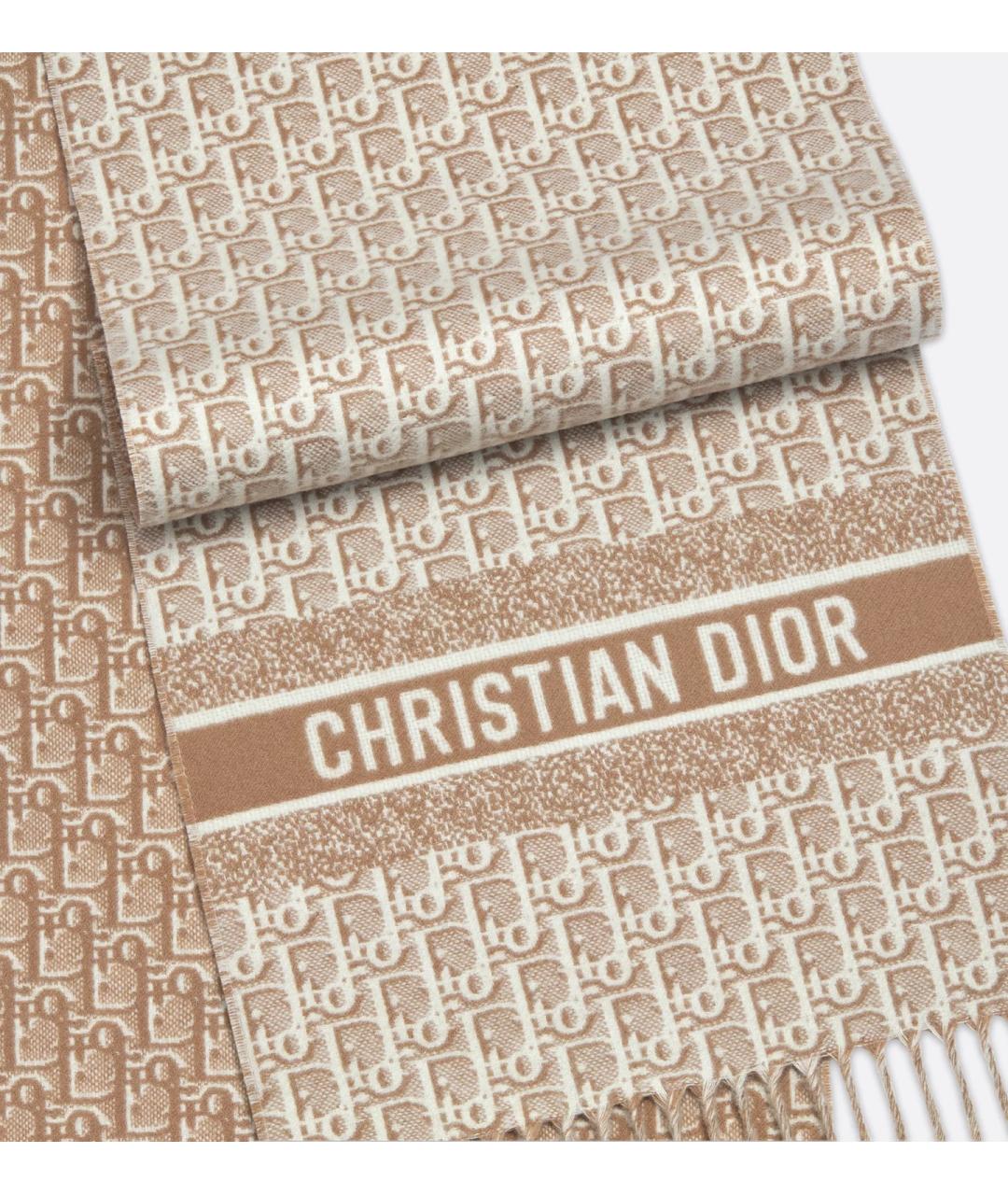 CHRISTIAN DIOR Бежевый кашемировый платок, фото 4