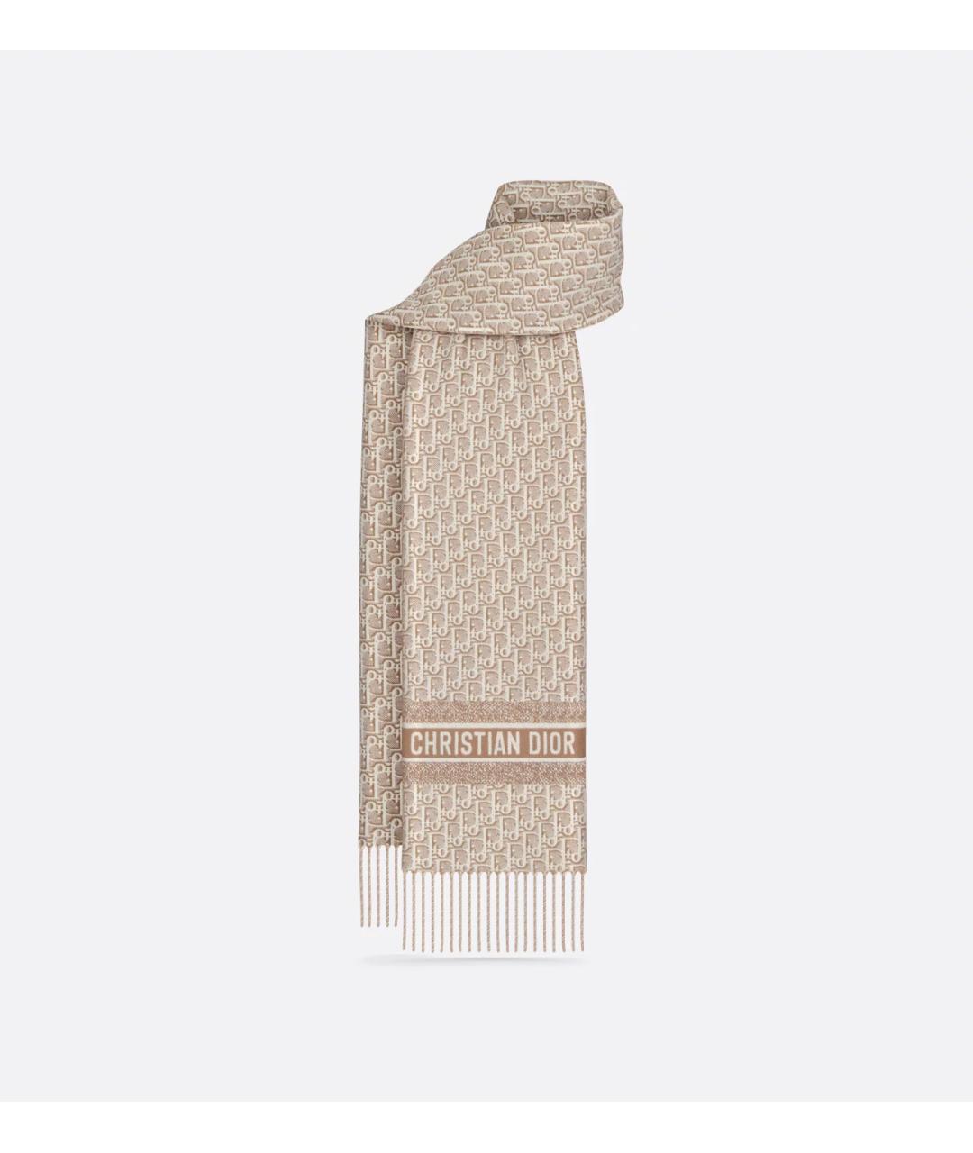 CHRISTIAN DIOR Бежевый кашемировый платок, фото 6