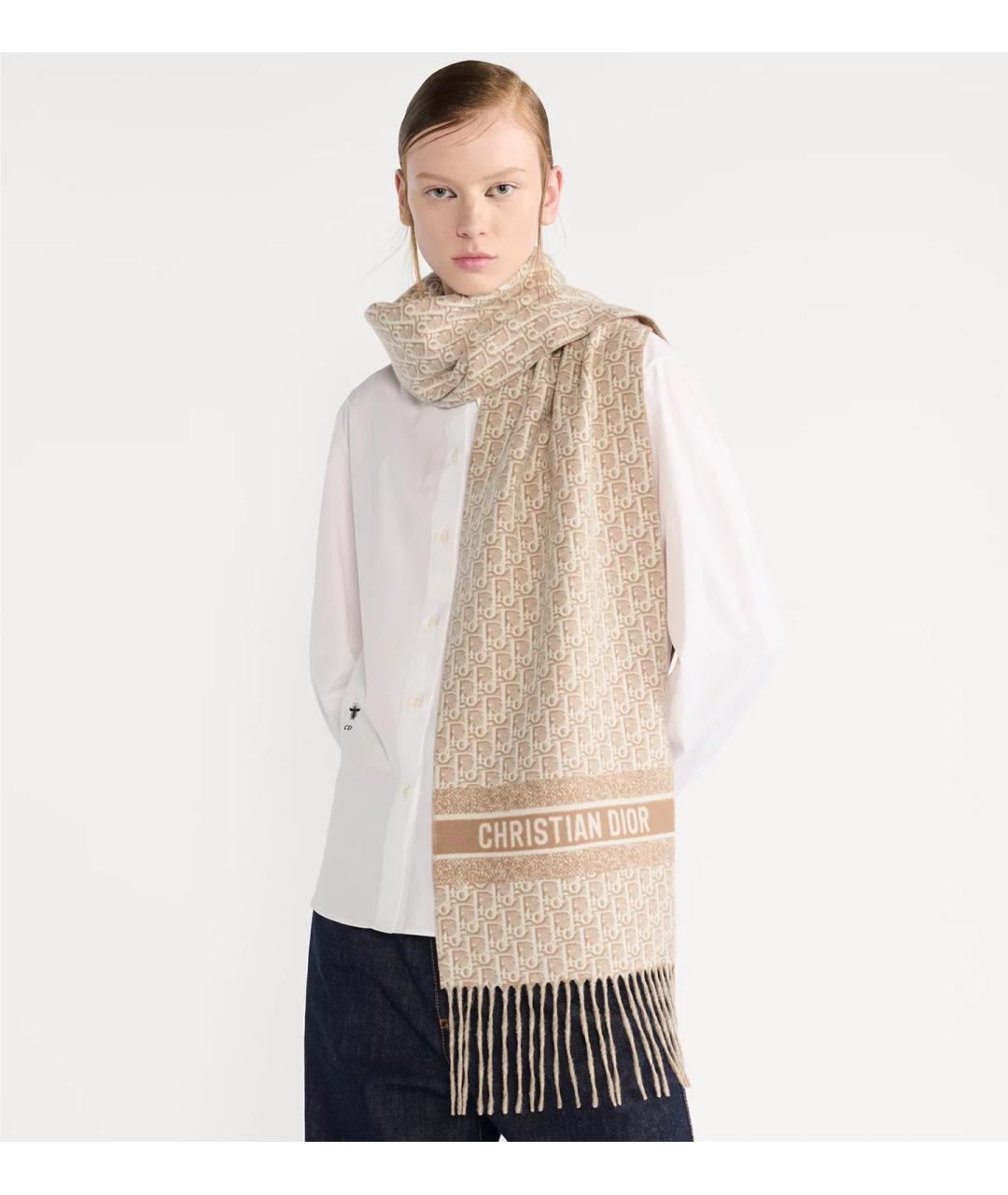 CHRISTIAN DIOR Бежевый кашемировый платок, фото 3