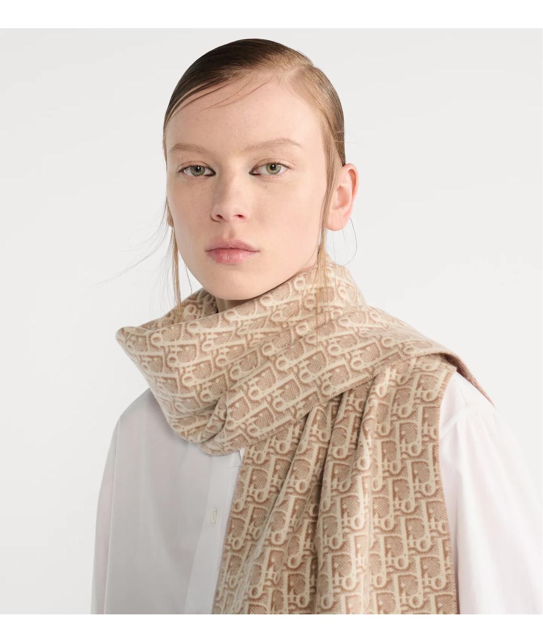 CHRISTIAN DIOR Бежевый кашемировый платок, фото 5