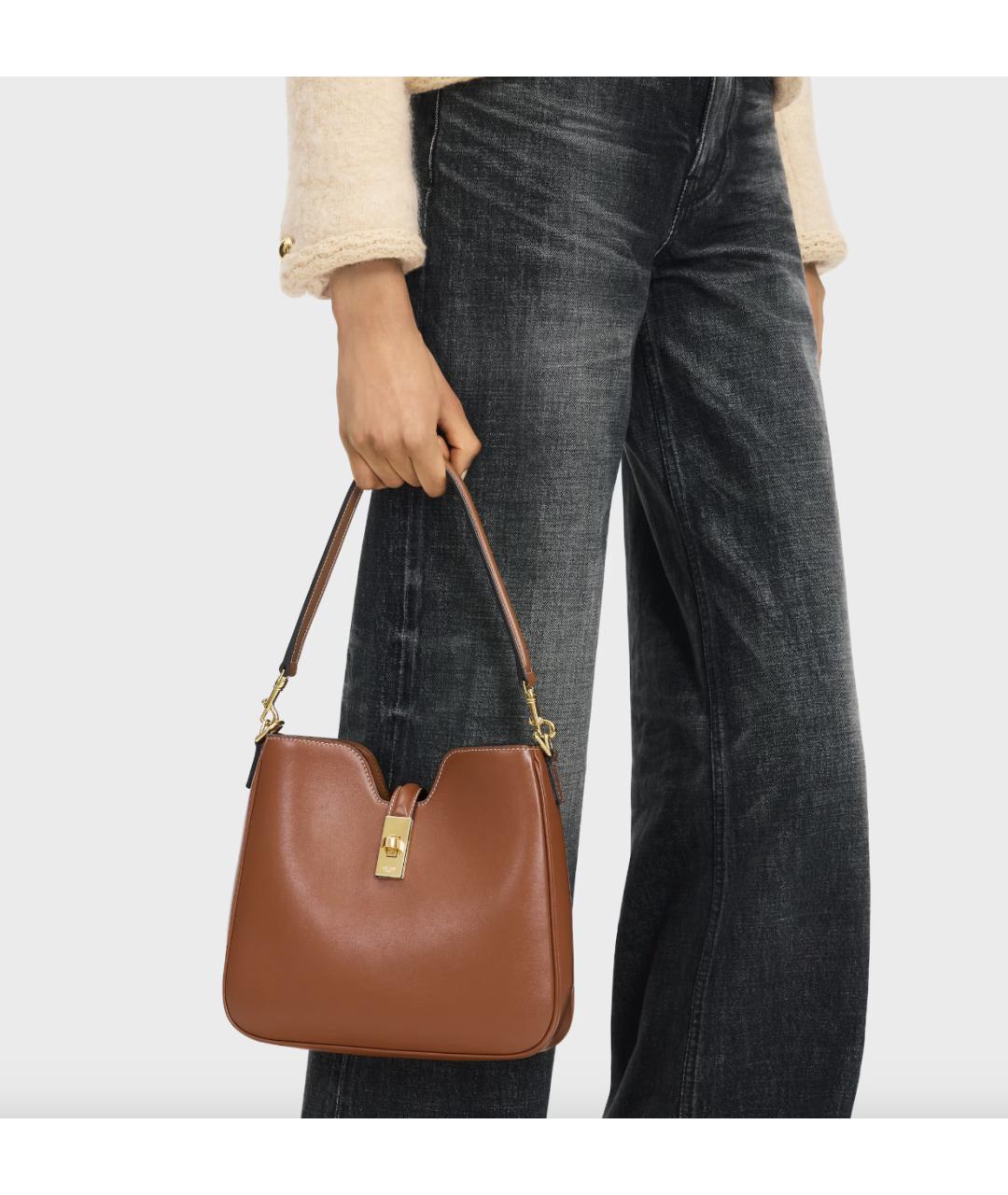 CELINE Коричневая кожаная сумка через плечо, фото 7