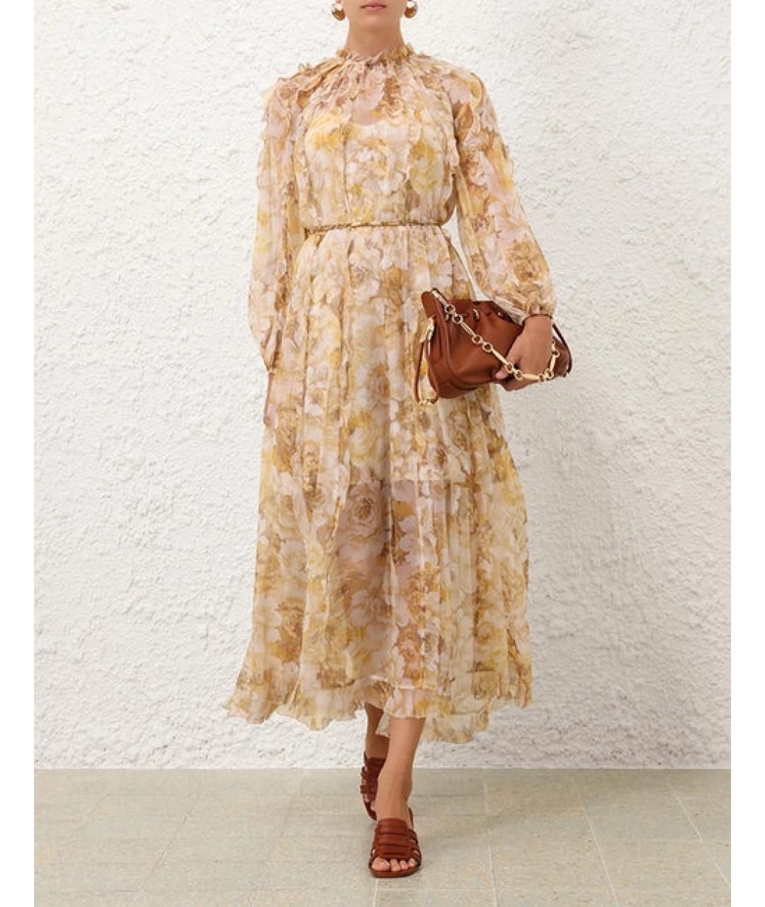 ZIMMERMANN Желтое шелковое повседневное платье, фото 2