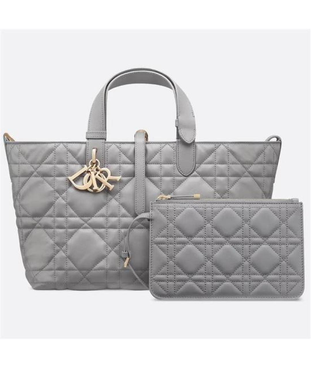 CHRISTIAN DIOR Серая кожаная сумка тоут, фото 6