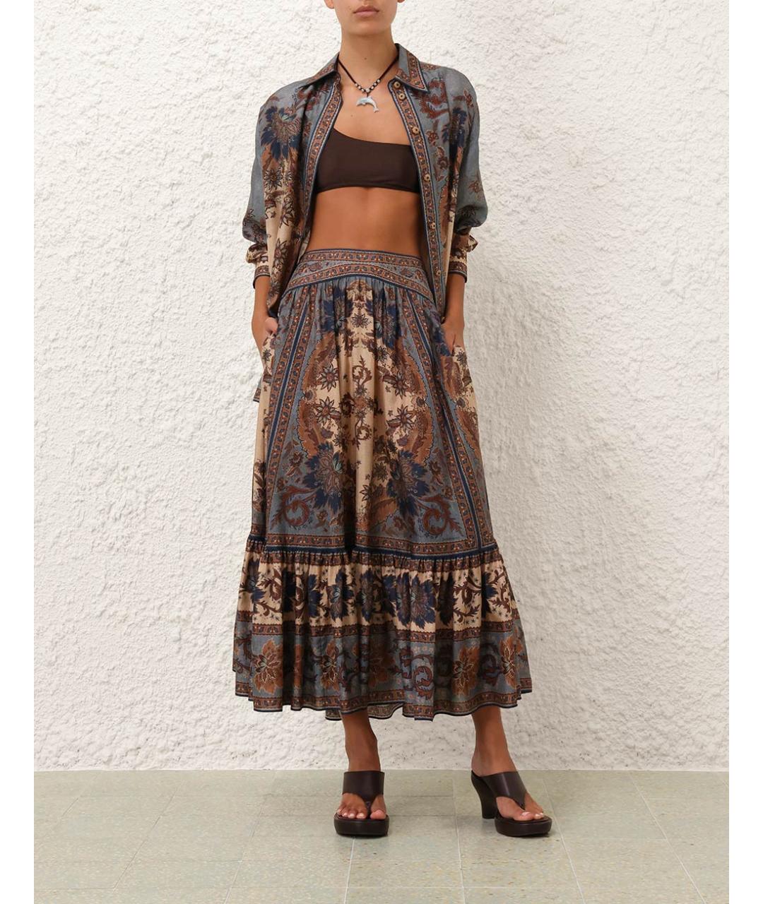 ZIMMERMANN Коричневая юбка миди, фото 6