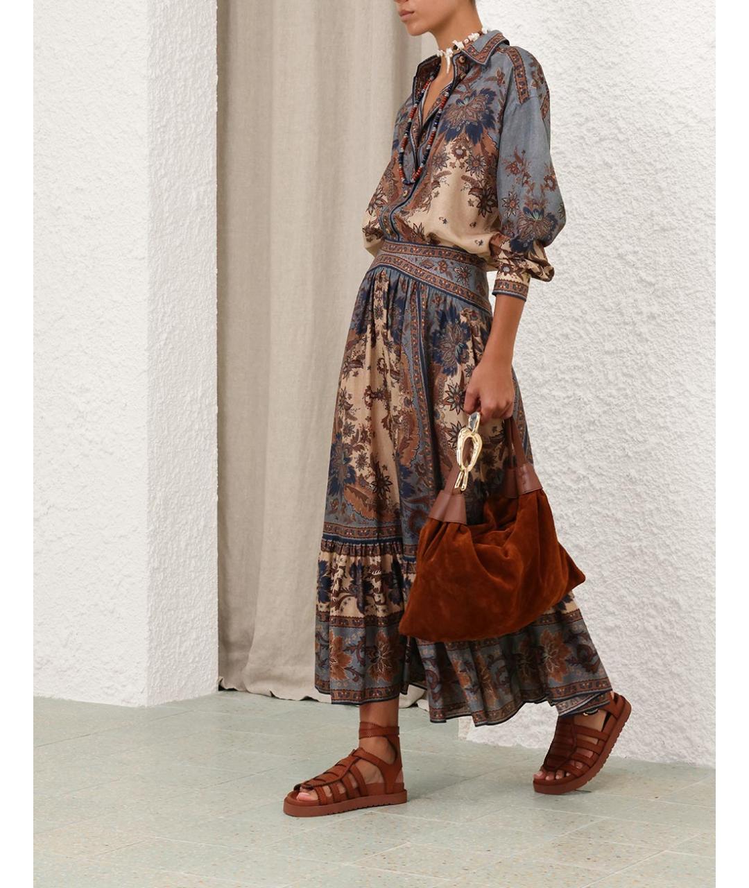 ZIMMERMANN Коричневая юбка миди, фото 3