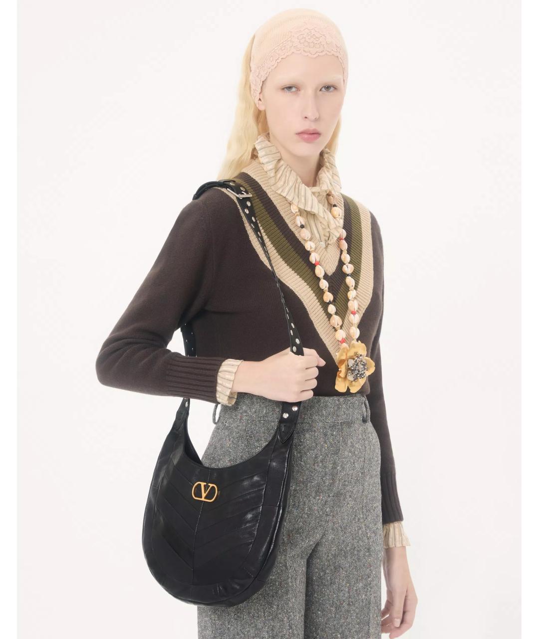 VALENTINO Черная кожаная сумка через плечо, фото 7