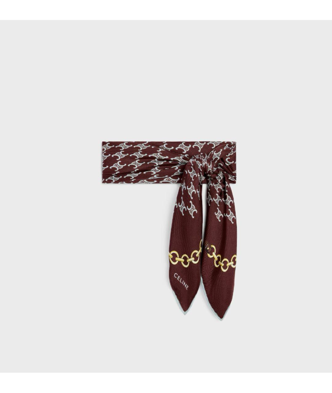CELINE Коричневый шелковый платок, фото 2