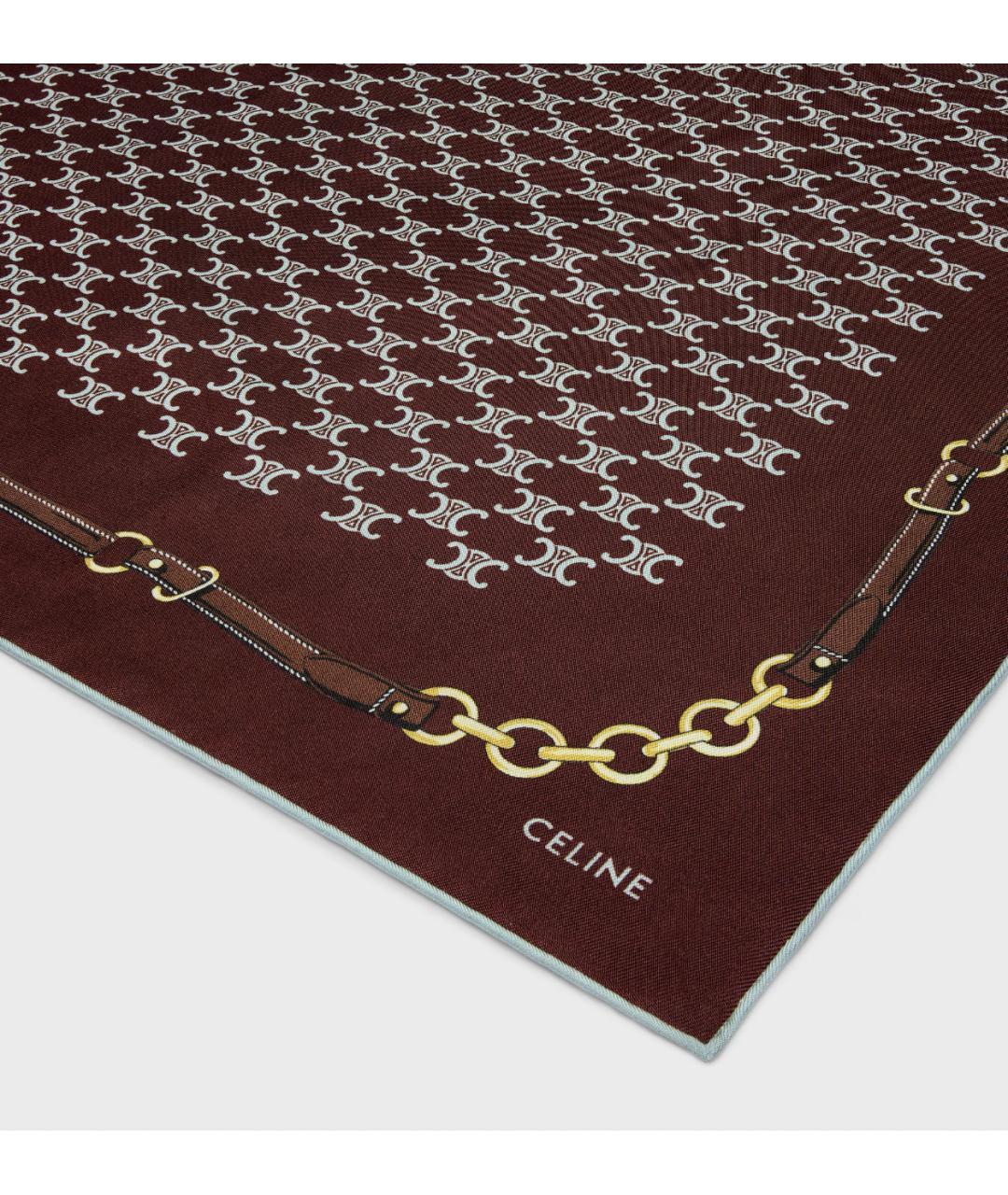 CELINE Коричневый шелковый платок, фото 3