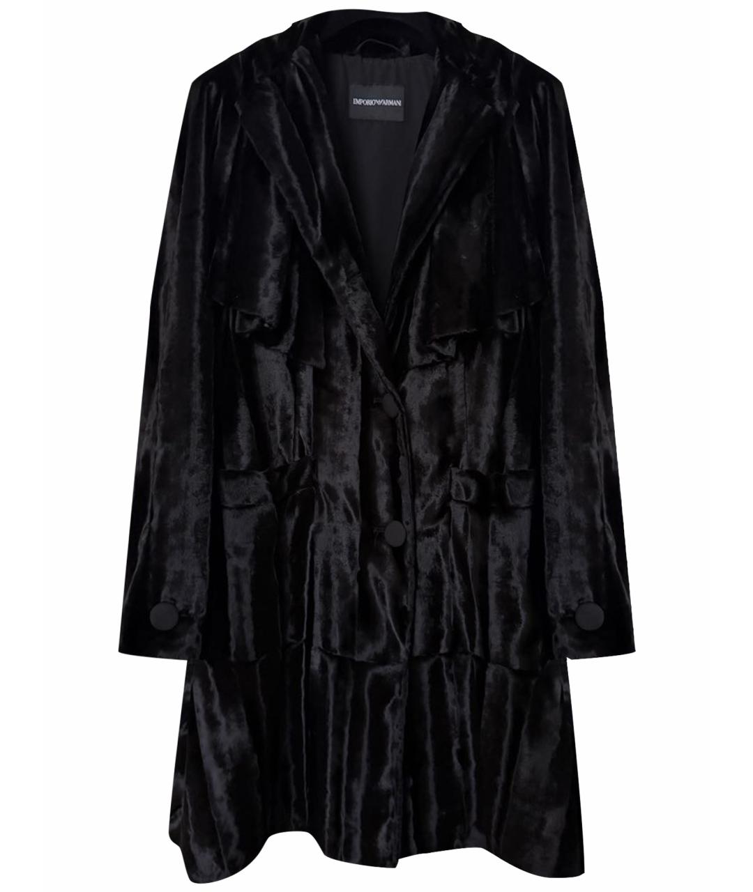 EMPORIO ARMANI Черное велюровое пальто, фото 1