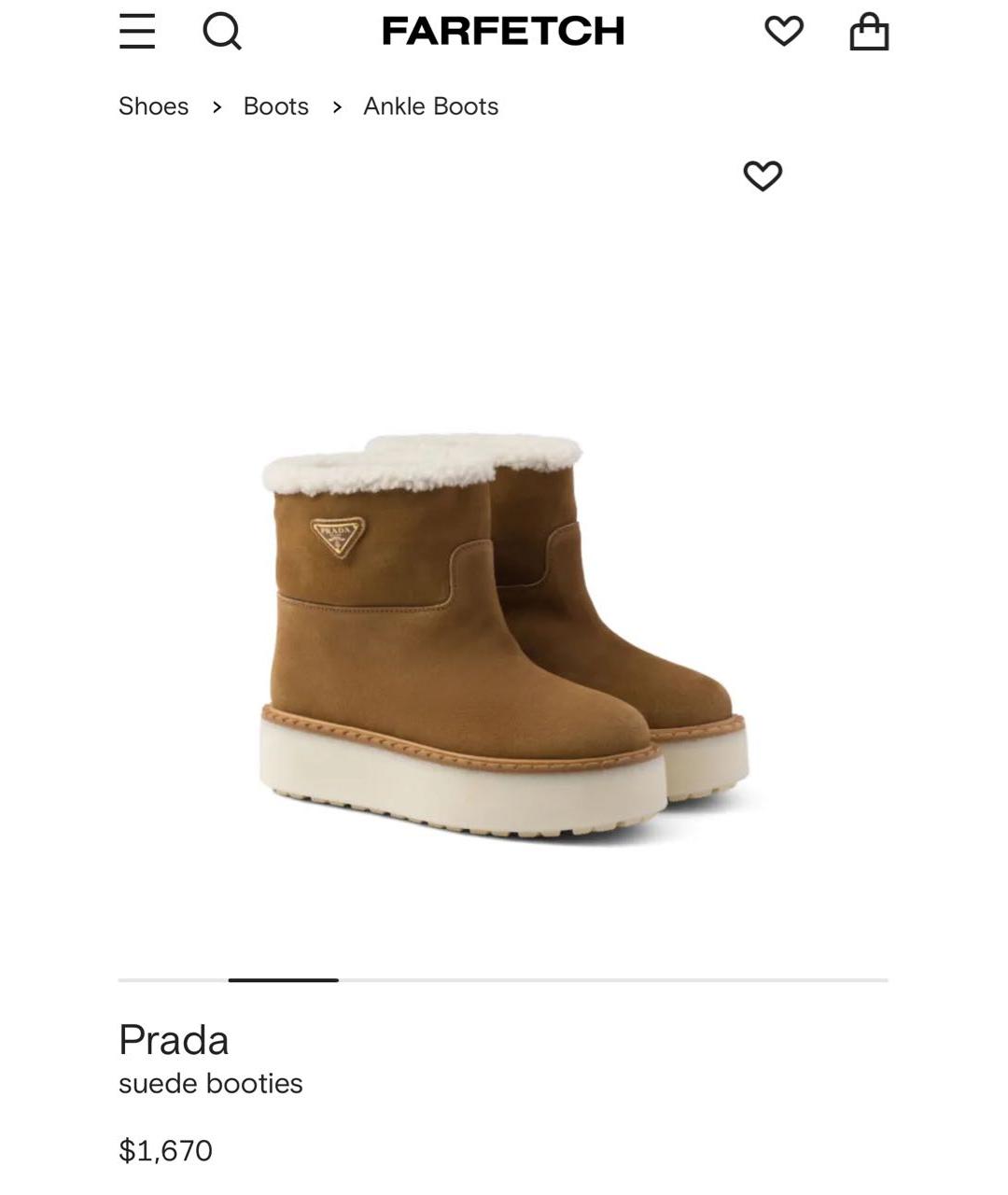 PRADA Коричневые замшевые ботинки, фото 2