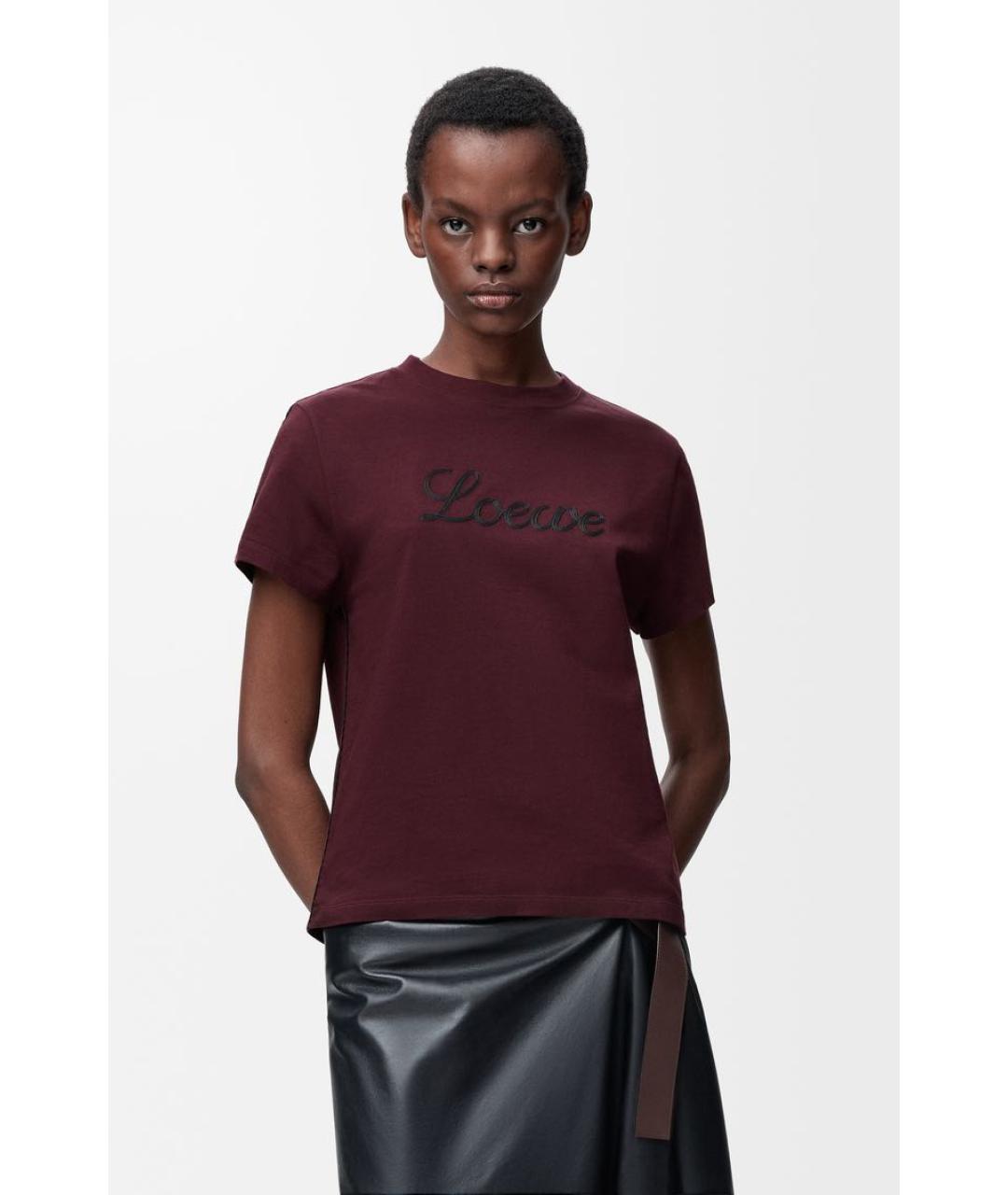 LOEWE Бордовая хлопковая футболка, фото 2