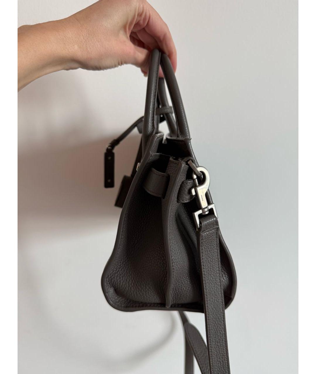 SAINT LAURENT Серая кожаная сумка с короткими ручками, фото 2