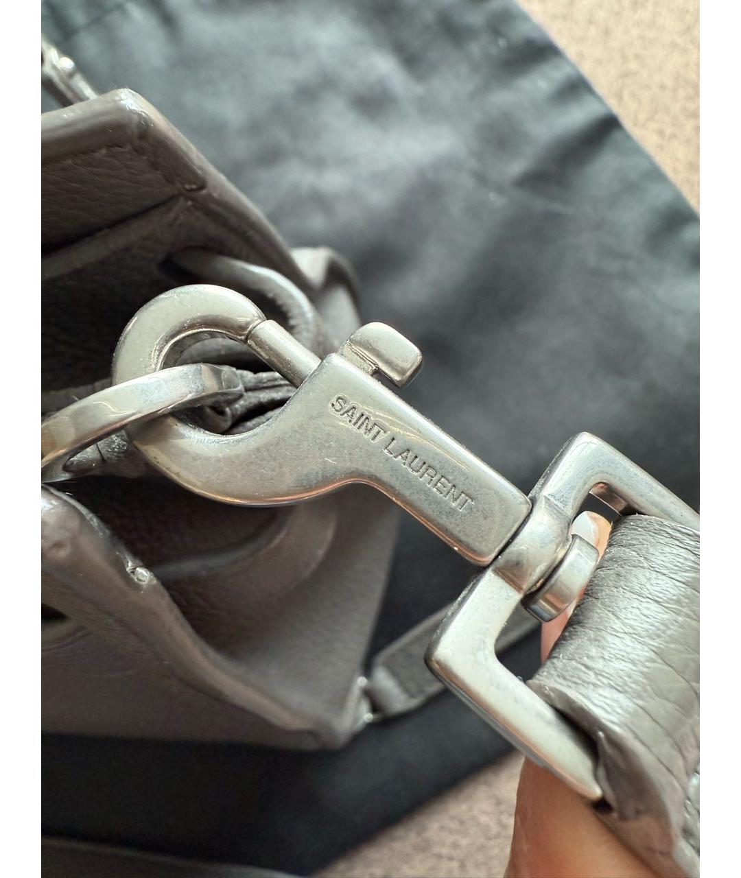 SAINT LAURENT Серая кожаная сумка с короткими ручками, фото 6