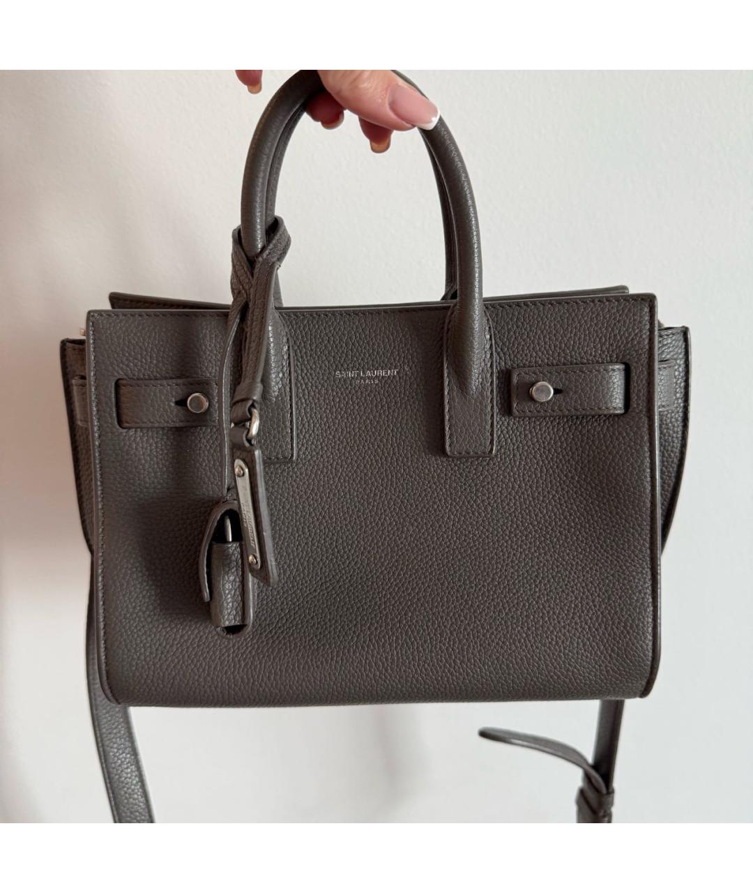 SAINT LAURENT Серая кожаная сумка с короткими ручками, фото 7