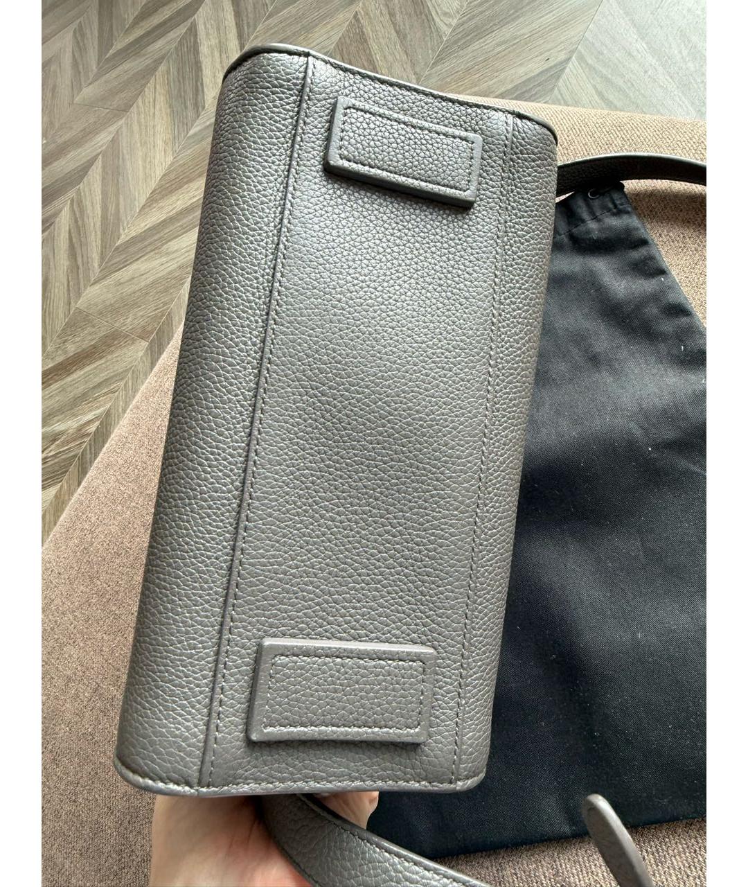 SAINT LAURENT Серая кожаная сумка с короткими ручками, фото 5