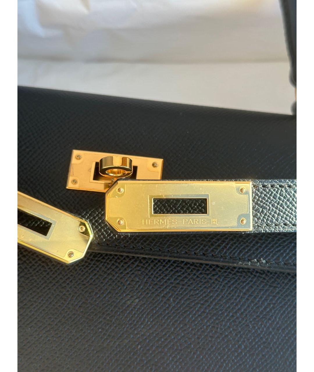 HERMES Черная кожаная сумка с короткими ручками, фото 5
