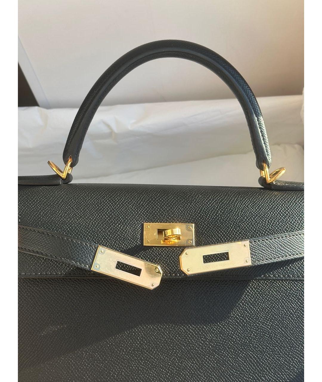 HERMES Черная кожаная сумка с короткими ручками, фото 4