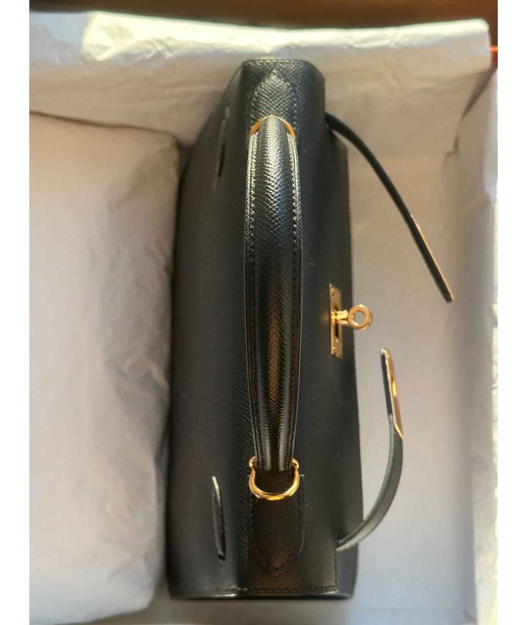 HERMES Черная кожаная сумка с короткими ручками, фото 3