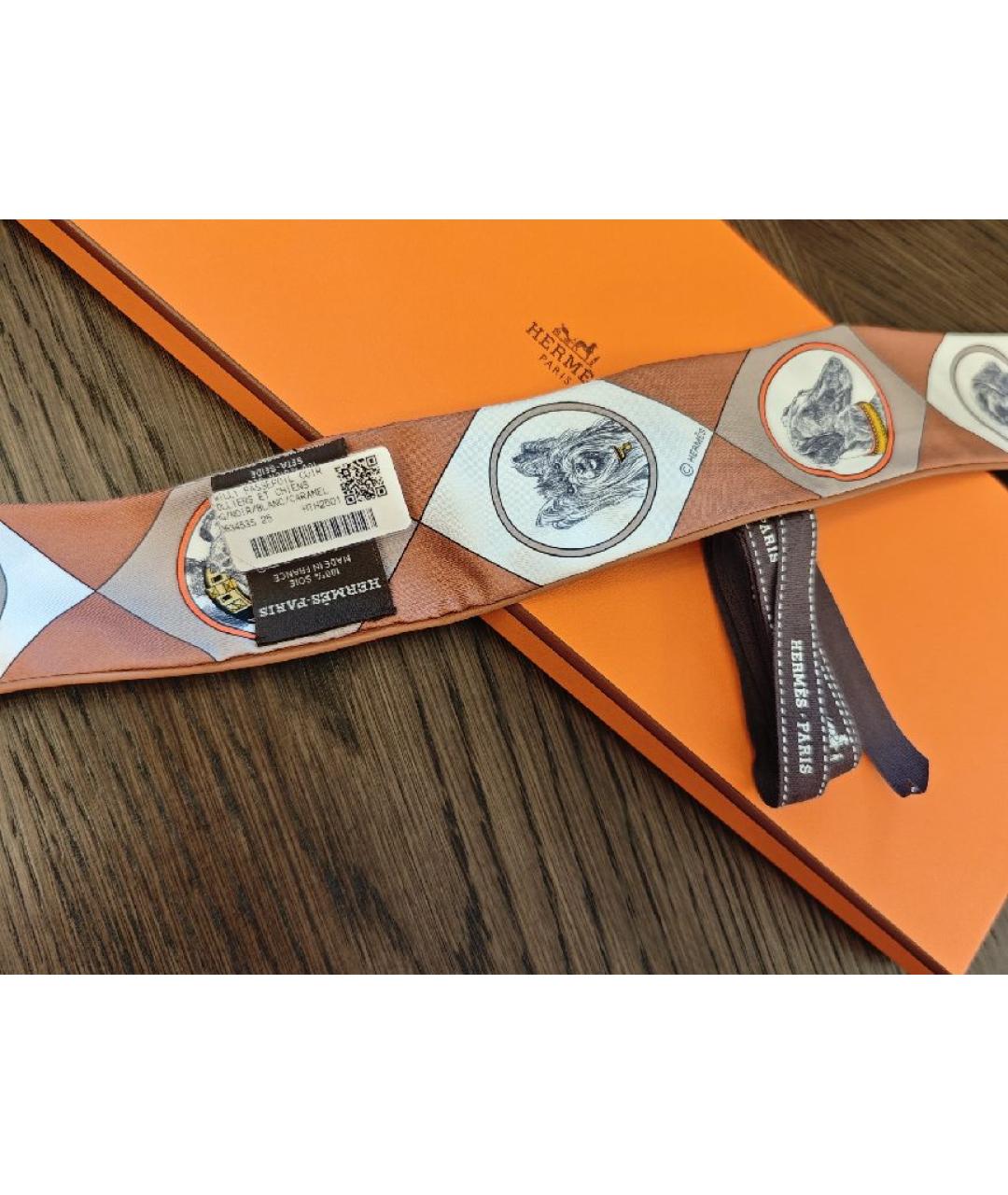 HERMES Коричневый шелковый платок, фото 3